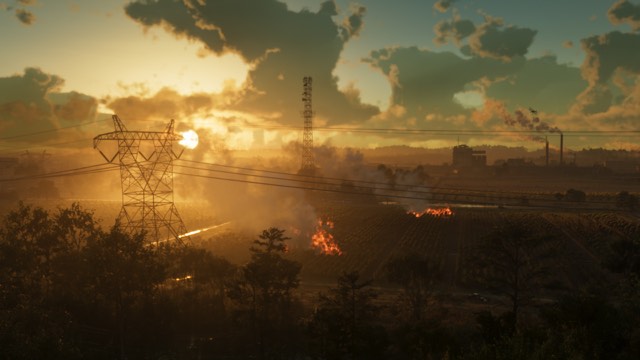 GTA 6 Ambrosia: power lines at sunset