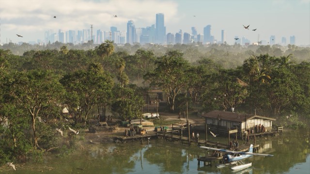 GTA 6 Grassrivers: seaplane dock with the skyline