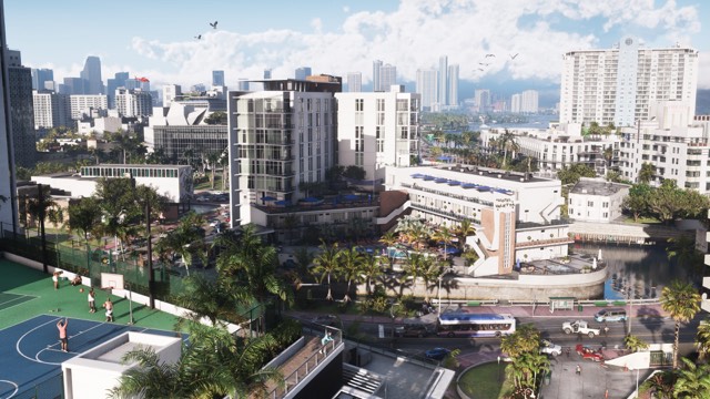 GTA 6 Vice City: downtown and the basketball court