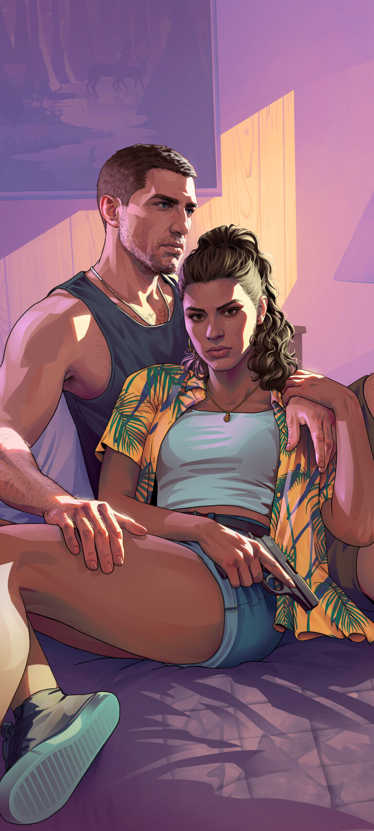 GTA 6 wallpaper: Jason and Lucia Motel, phone format
