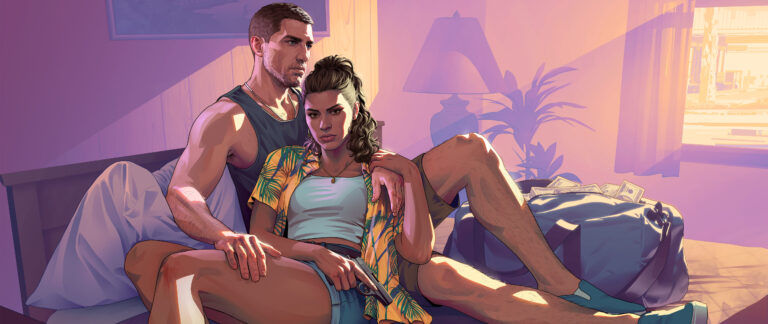 GTA 6 wallpaper: Jason and Lucia Motel, ultrawide format