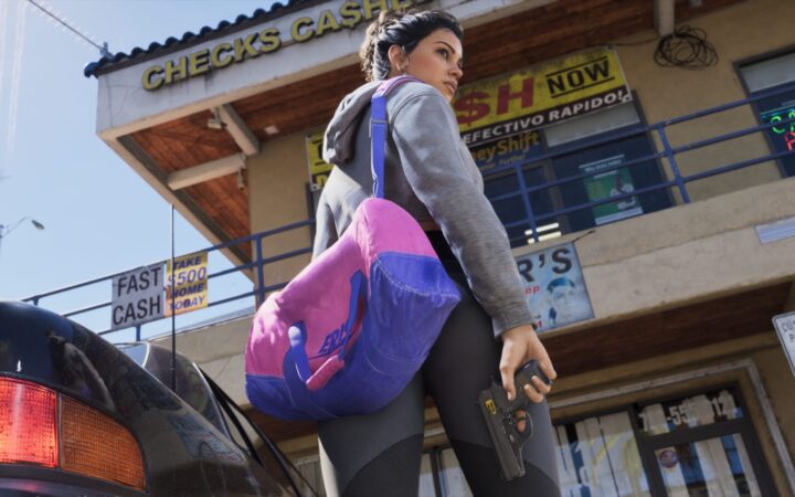 GTA 6 region lock: Lucia Caminos outside a check-cashing store in Leonida