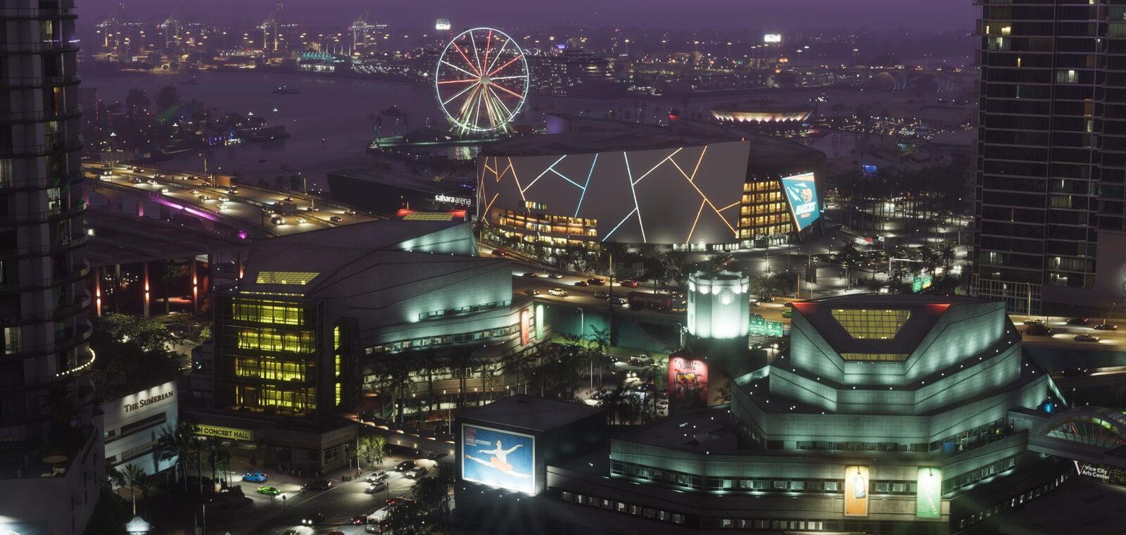 GTA 6 release time: the Vice City skyline at night
